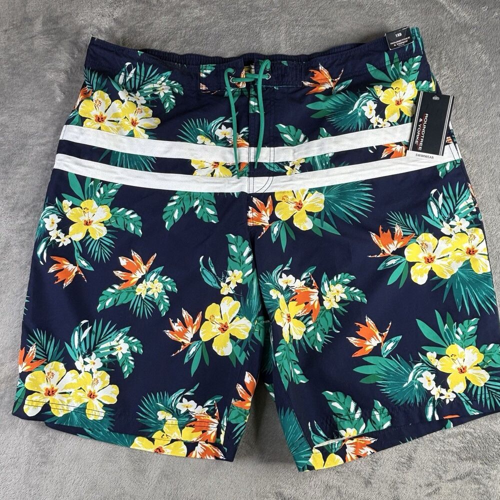 ROUNDTREEE & YORKE BIG MAN Swim Trunks 1XB Blue Floral‎ Hawaiian Shorts New